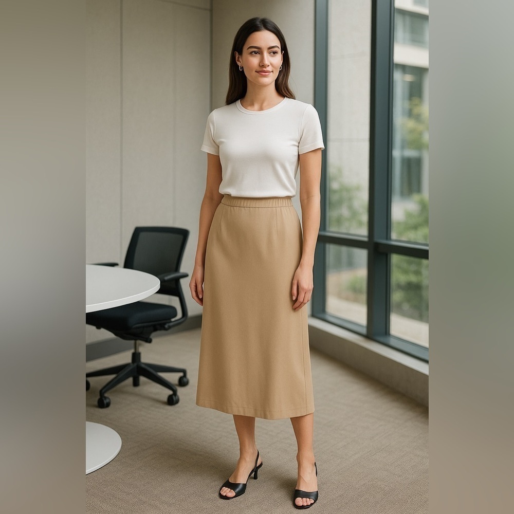 NWT Tuckernuck Keaton Midi Skirt XS Khaki Tan Neutral Rayon Blend Slit Minimalis